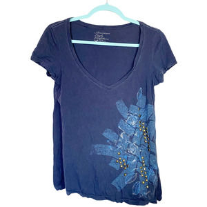 AMERICAN EAGLE Purple Short Sleeve Studde T-shirt